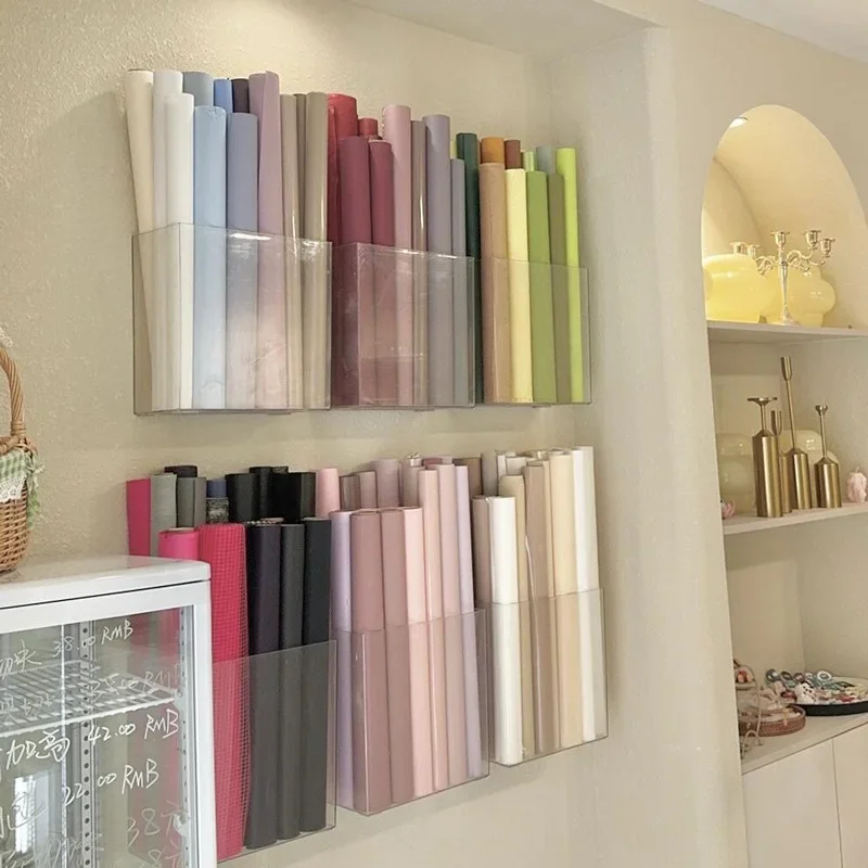Wall-mounted Transparent Acrylic Material Flower Wrapping Paper Storage Bucket Display Stand Flower Storage Box Shop