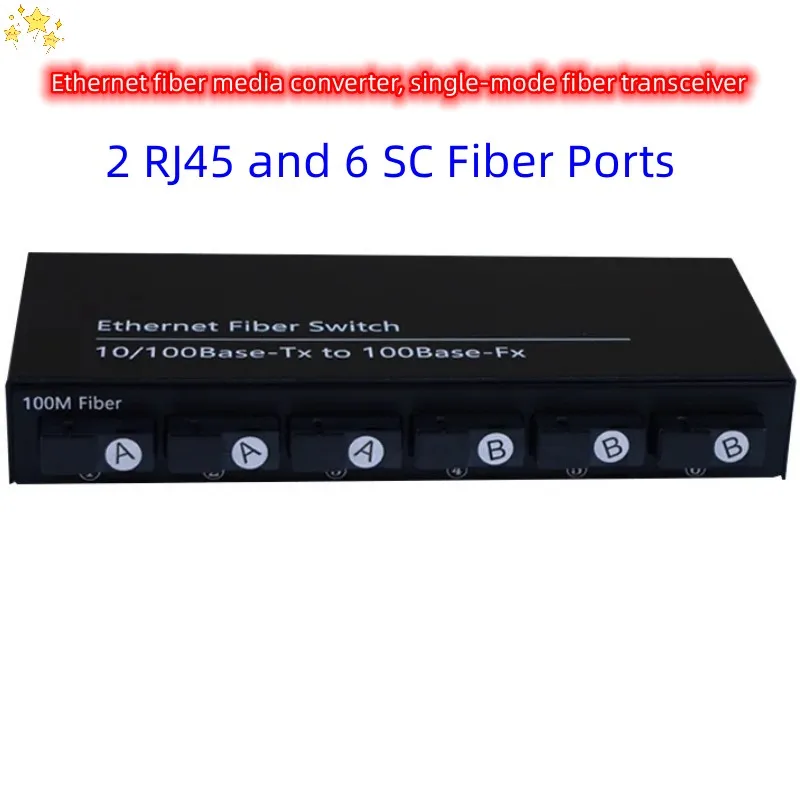 

10/100M Ethernet Fiber Media Converter, Single-Mode Fiber Transceiver, 20KM, 2 RJ45 and 6 SC Fiber Ports Free Shipping