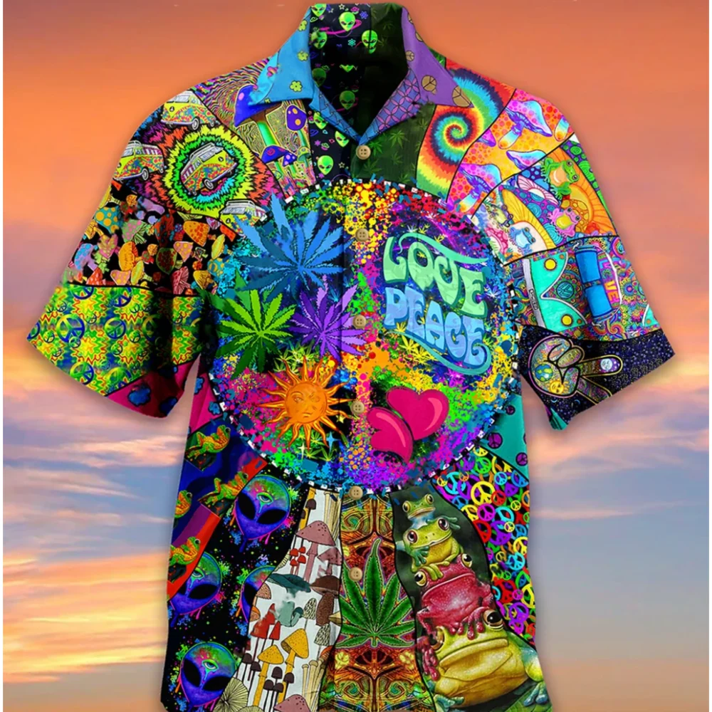 

New Hawaiian Shirts Foe Men Colorful Mushroom Short Sleeve Button Up Cartoon Shirts Summer Oversize For Men Women 5xl