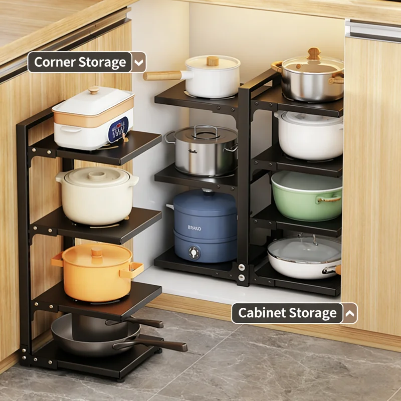 ชั้นวางของในครัว ชั้นวางหม้อหลายชั้น สำหรับวางเตาในบ้าน ตู้เก็บของ ชั้นวางหม้อปรับระดับได้ ชั้นวางของบนเคาน์เตอร์ 1