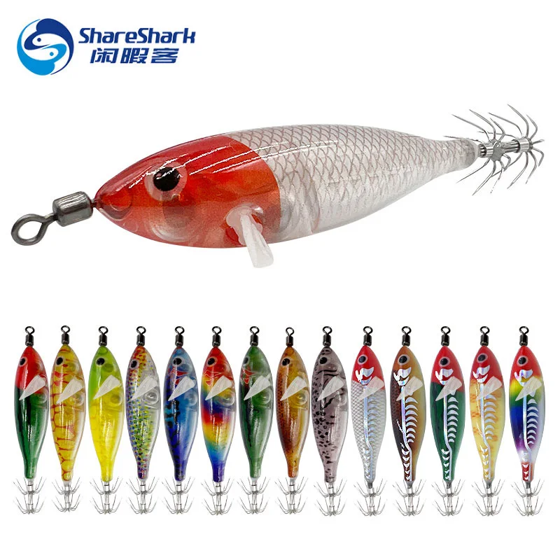 5 leurres crevette bois simulation glow plombés appâts calmar pêche mer octopus