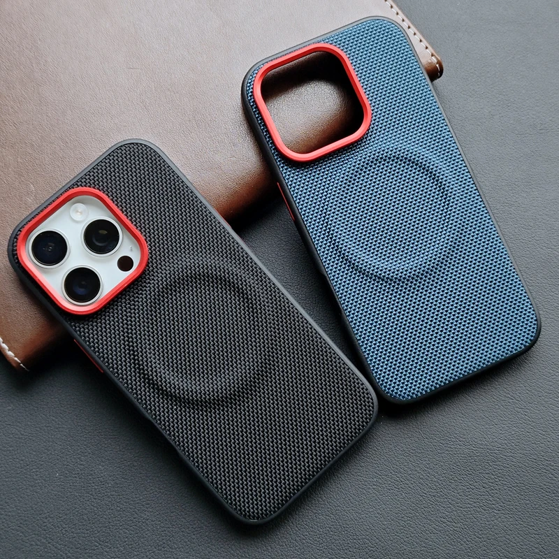 ELVEV Magnetic Luxury Weave PU Leather Anti-Fall Case with Wireless Charging Compatibility