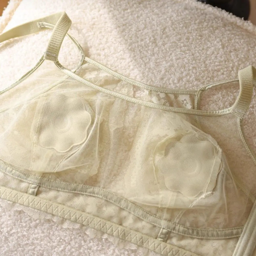 Fashion Mesh Flower Wireless Deep V Bra Shockproof Lingerie Underwear for Women Adjustable Anti-sagging Lace Thin Bra Gifts 4