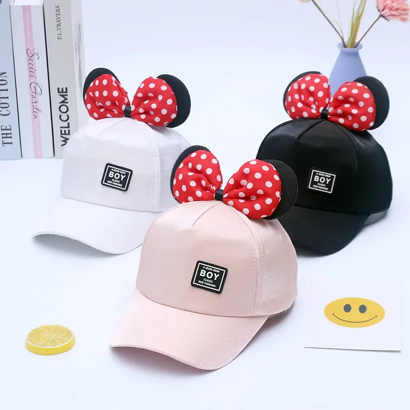 

Disney Anime Figure Minnie Mouse Cosplay Bow Kawaii Baseball Cap Cotton Peaked Cap Children's Clothing Accessories Birthday Gift