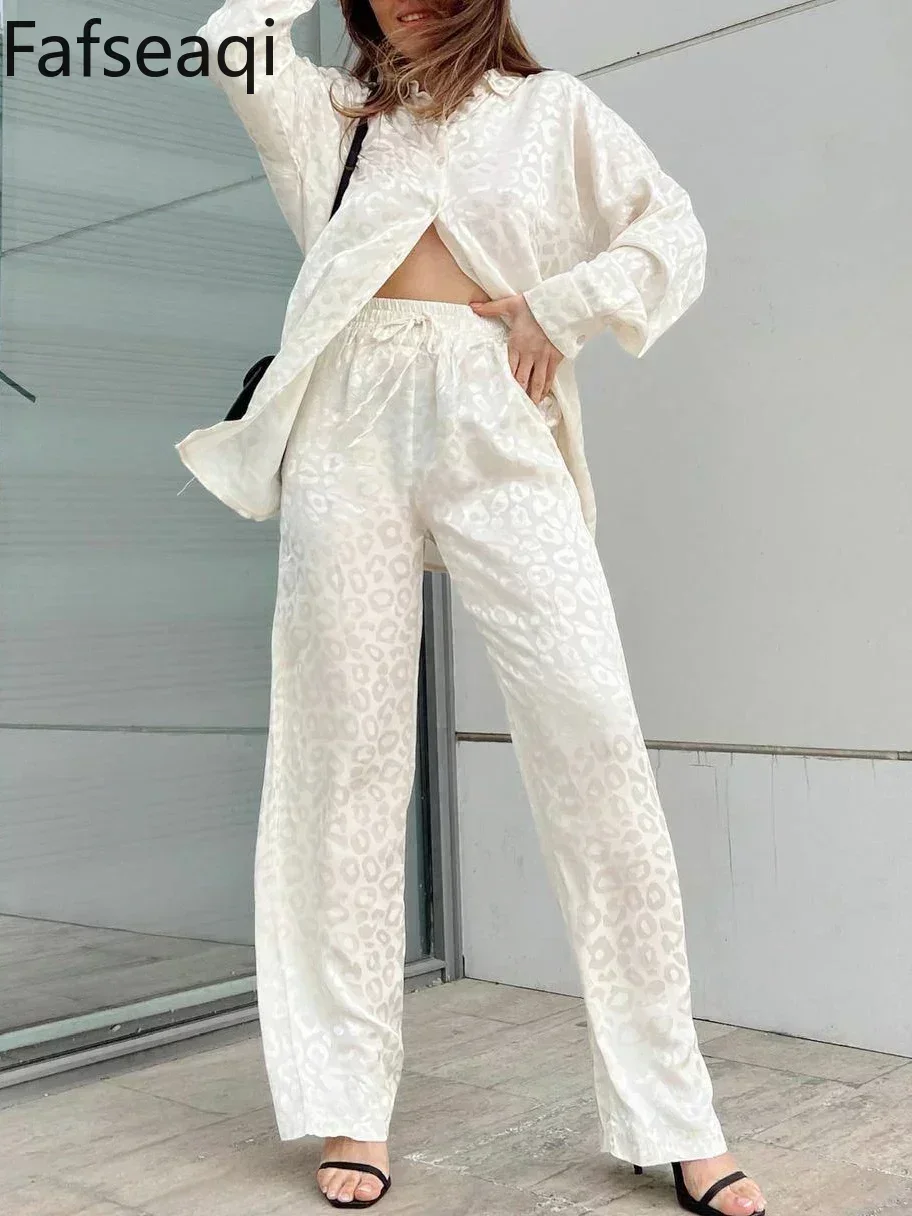 White Satin Wide Leg Trousers Suit for Women 2024 Spring Office