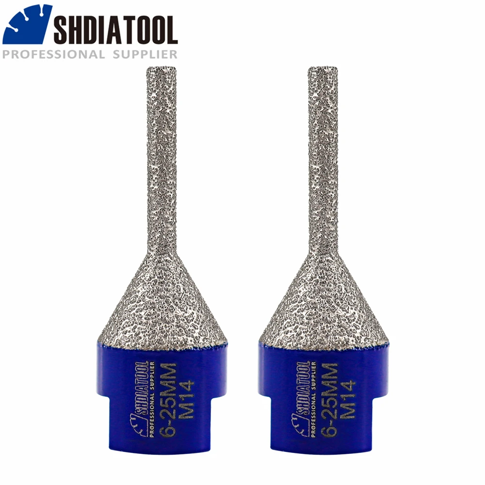 SHDIATOOL 2pcs 6-25mm Diamond Milling Chamfer Finger Bits Hole Opener Trimming Edge Tile Ceramic Granite M14 or 5/8-11 Grinder