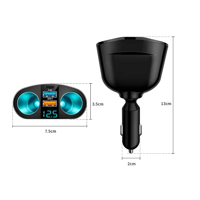 Car Charger Multiple Devices Can Be Charged at the Same Time with Digital Display Car Charg Dual-port Car Charger Adapter