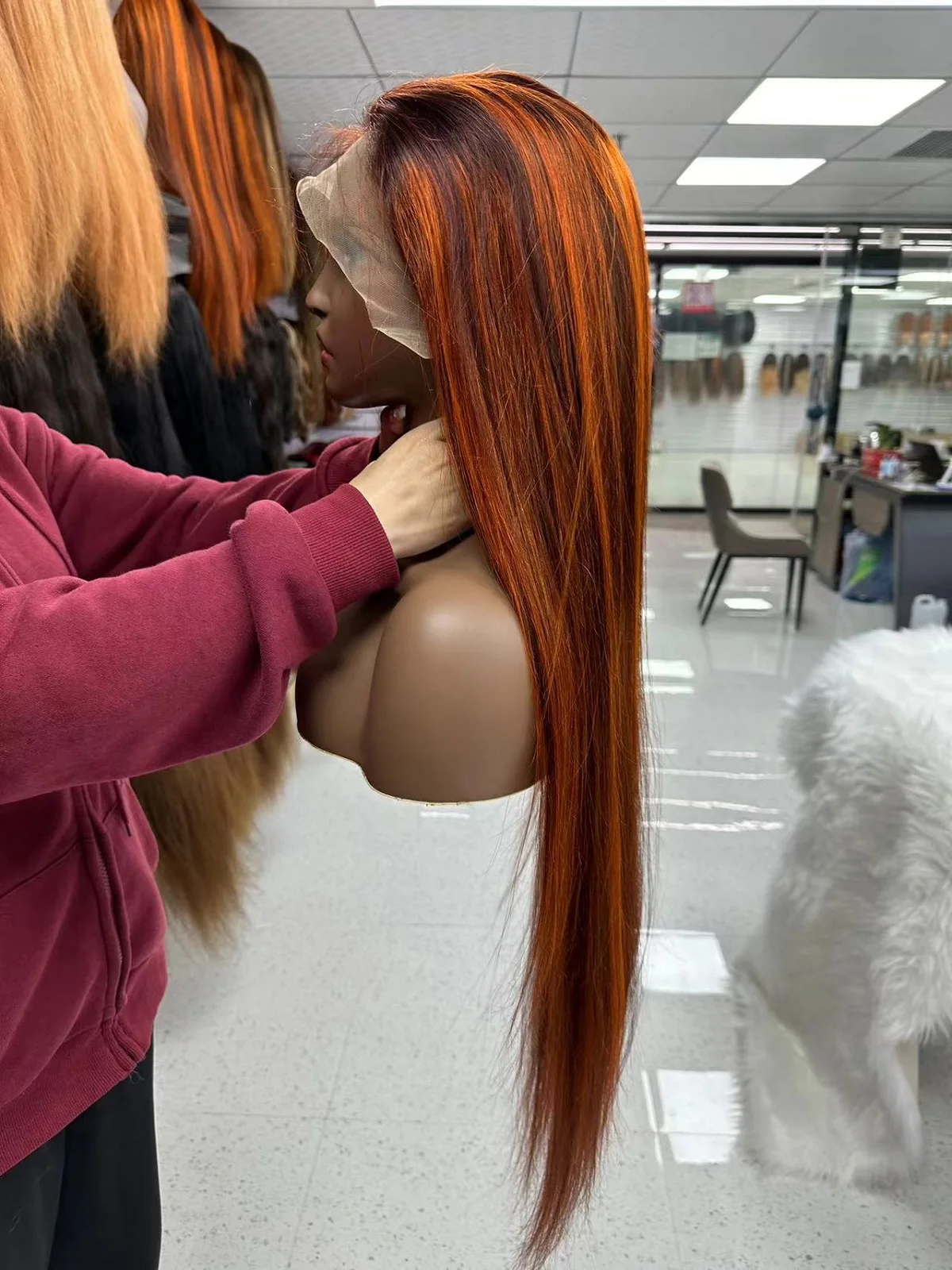 Gerade frontale Perücke menschliches Haar Highlight Remy 13x4 Spitze Front Perücken menschliches Haar peruanische 4/350 orange braun gefärbte Perücke für Frauen