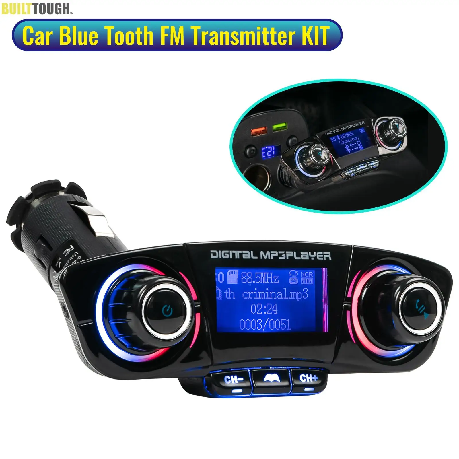 

FM-трансмиттер автомобильный с двумя USB-портами, 3,5 мм