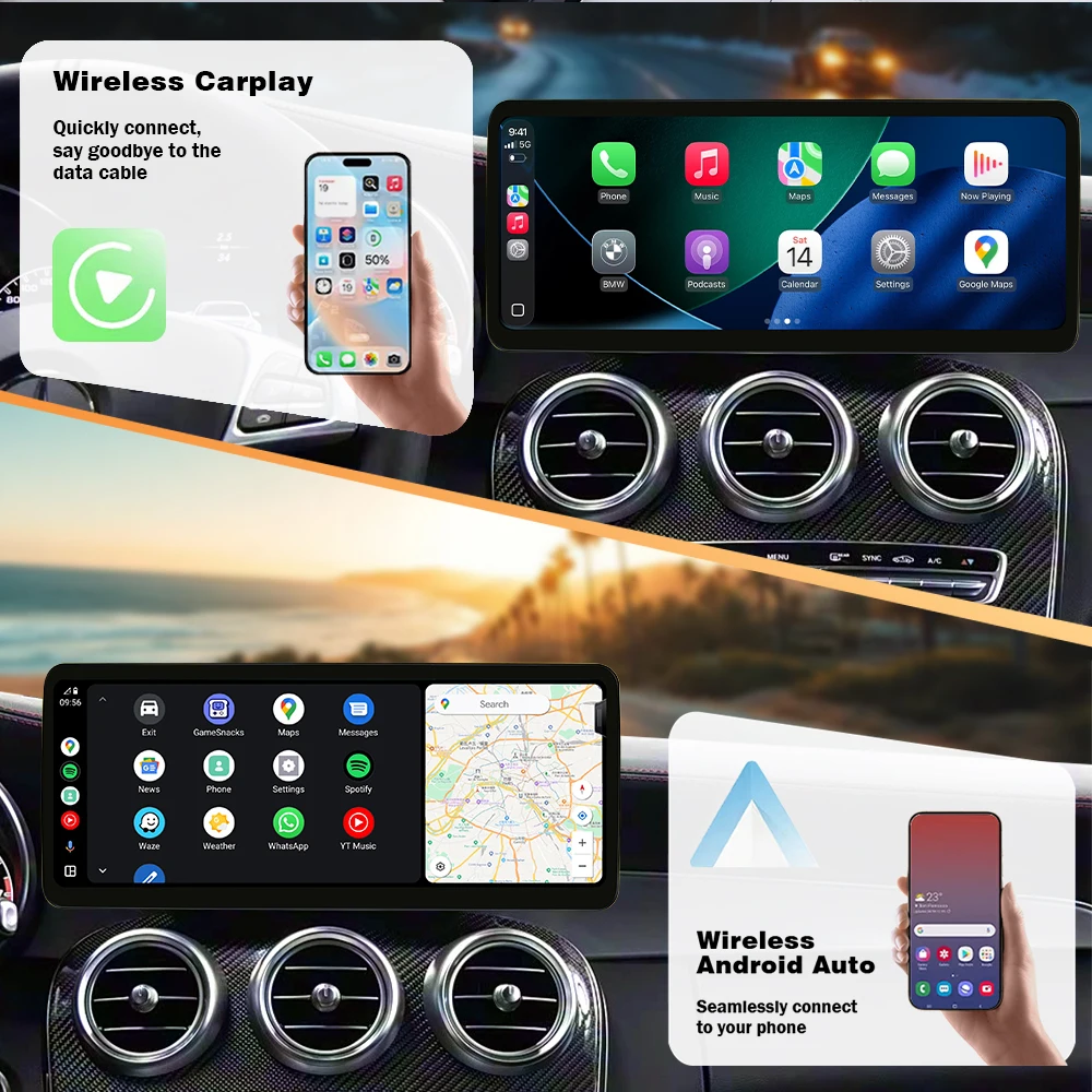 AUTOTOP Pantalla Táctil Multimedia para Automóvil de 10.25/12.3 Pulgadas para Mercedes-Benz Clase C W204 C204 S204 W205 A205 C205 S205 2007-2019 NTG4.0 NTG4.5 NTG5.0, CarPlay Inalámbrico, Android Auto, Estéreo para Automóvil Ultrafino de 12.3 Pulgadas con Bisel Ultraestrecho, Control OEM con Perilla y Volante 4