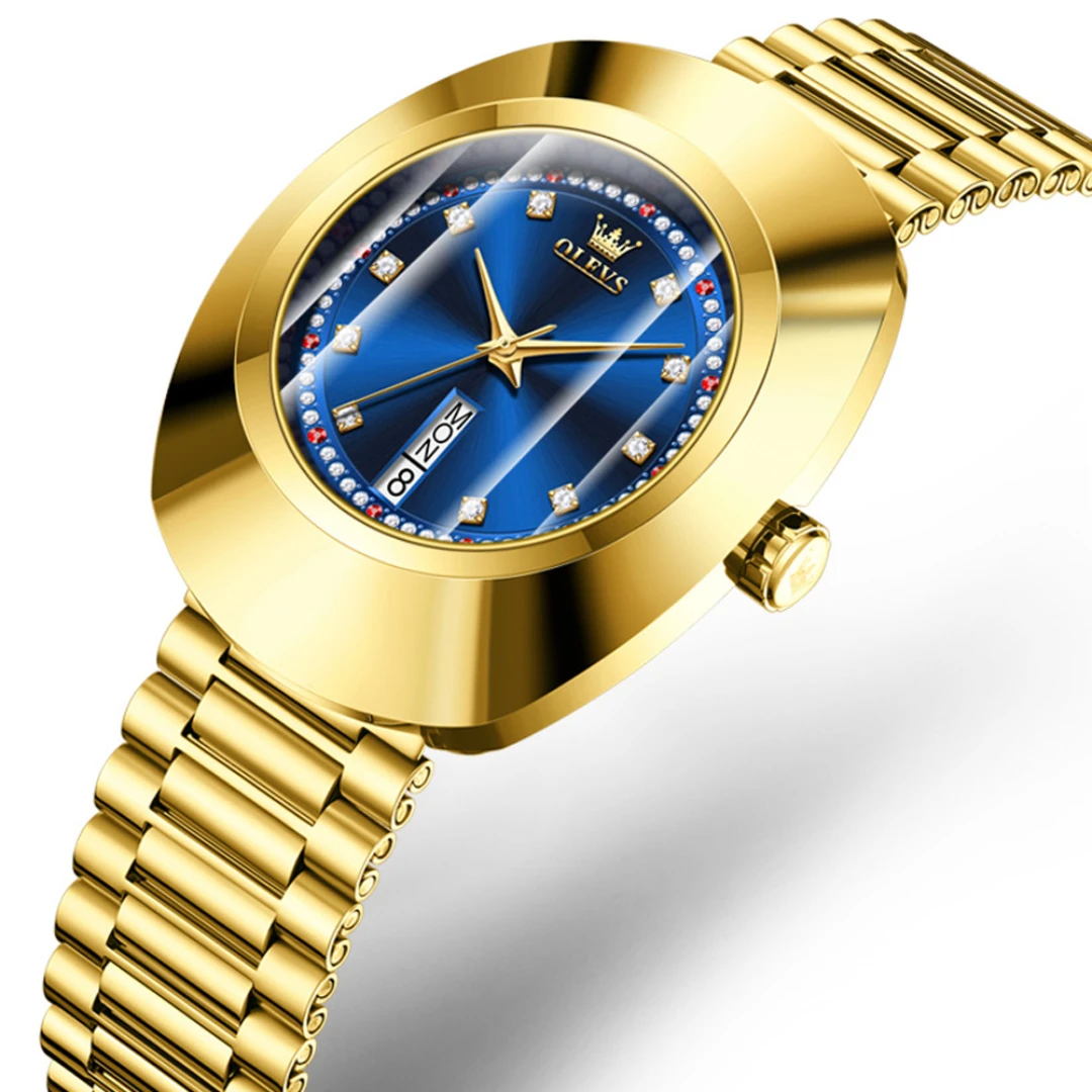 OLEVS 7017 Quartz Fashion Watch Gift Round-dial Stainless Steel Watchband Week Display Calendar