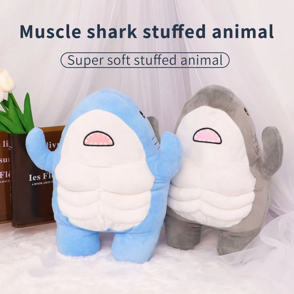 Muscle Shark Plush Stuffed Shark Doll 3D Plush Muscular Doll Pillow Soft Fish Pillow Ocean Animal