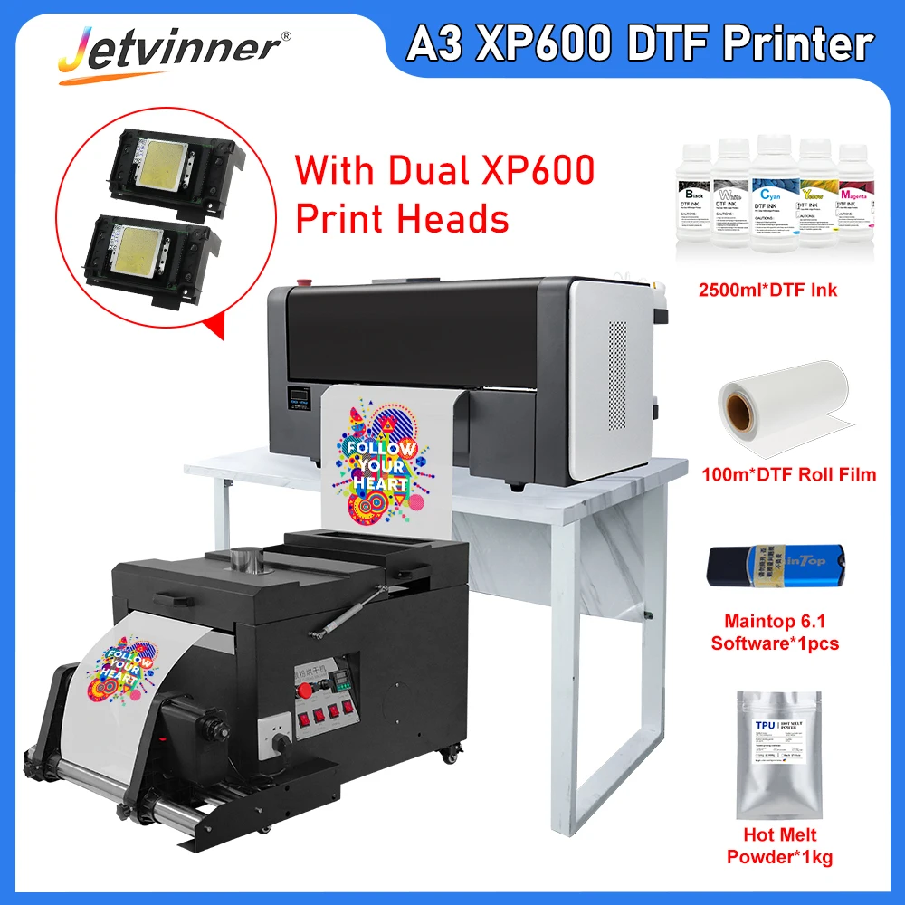 DXZ A3 DTF Printer with Roll Feeder XP600 DTF Transfer Printer Built-in  White Ink Circulation System for DIY Fabrics,Leather,T-Shirt,Hoodie,Other