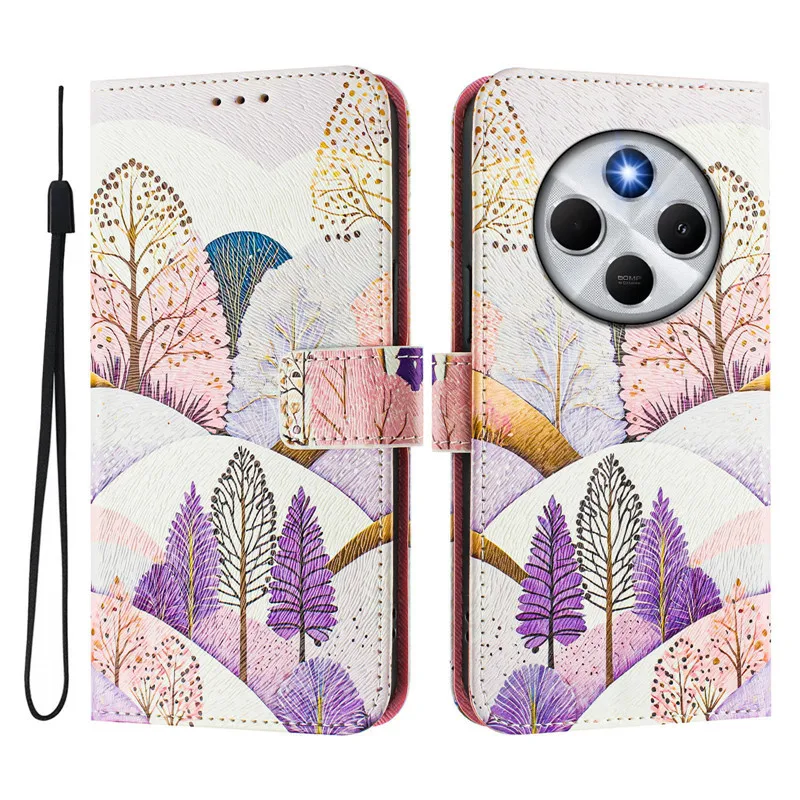 Elegant Leather Flip Wallet Phone Case with Magnetic Closure - Floral & Bear Design
