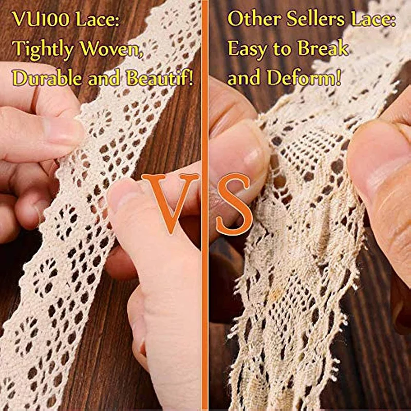 10 Yards Cotton Lace Trim Ribbon 1.5 Inch Wide | Vintage Crochet Lace For Sewing & Crafts