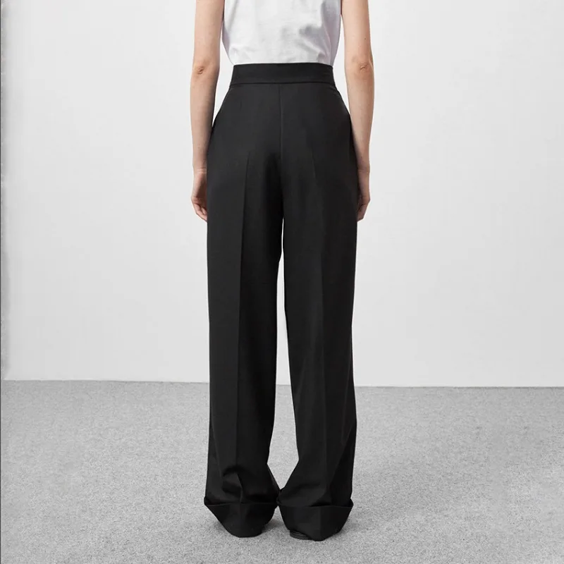 Deeptown Elegant Vintage Formal Suit Pants Woman Old Money Autumn Wide Leg Black High Waist Korean Fashion Slacks Office Ladies