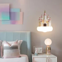 Lustres de château de chambre de princesse, lampes de chevet de chambre de fille mignonne, chambre de bébé de dessin animé moderne, lustre de château rose pour enfants 2