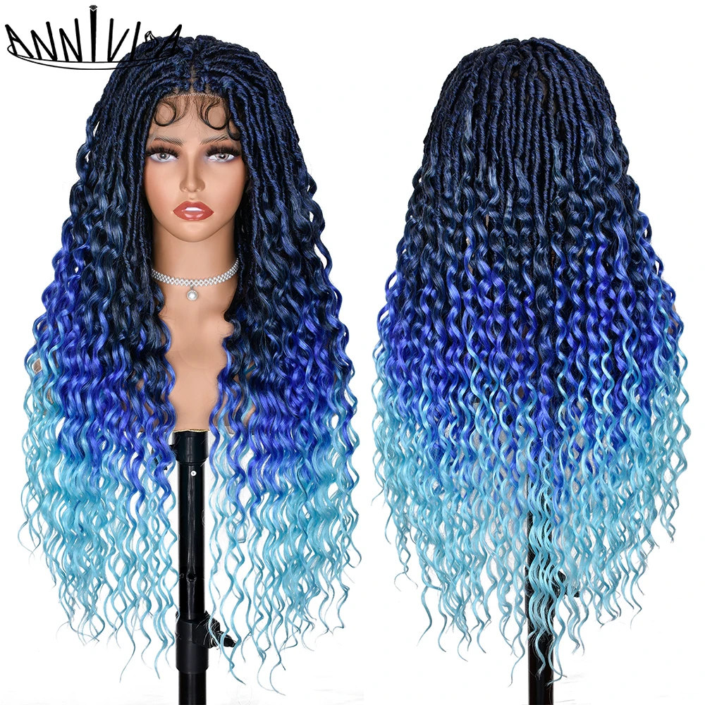 

Full Lace Braided Wig for Black Women Goddess Faux Locs Crochet Wigs with Baby Hair Synthetic Lace Twist wig with Wave Curly End