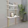 Wall Mount Desk 3 Tiers Computer Writing Table Laptop Industrial Bookcase Floating Pipe Ladder with Shelf for Home Office School 4