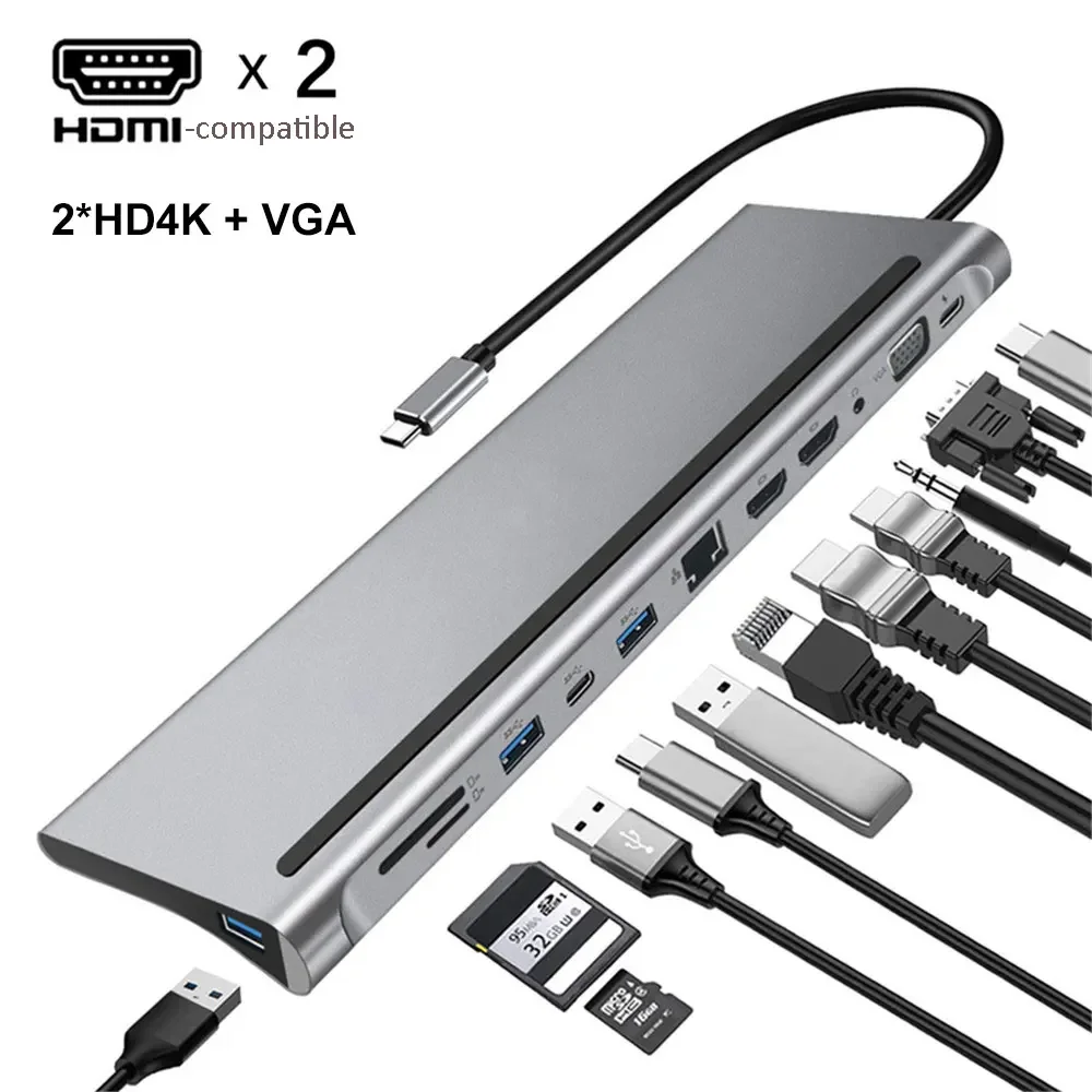 

Док-станция YPAY, 12 в 1, USB Type-C, HDMI