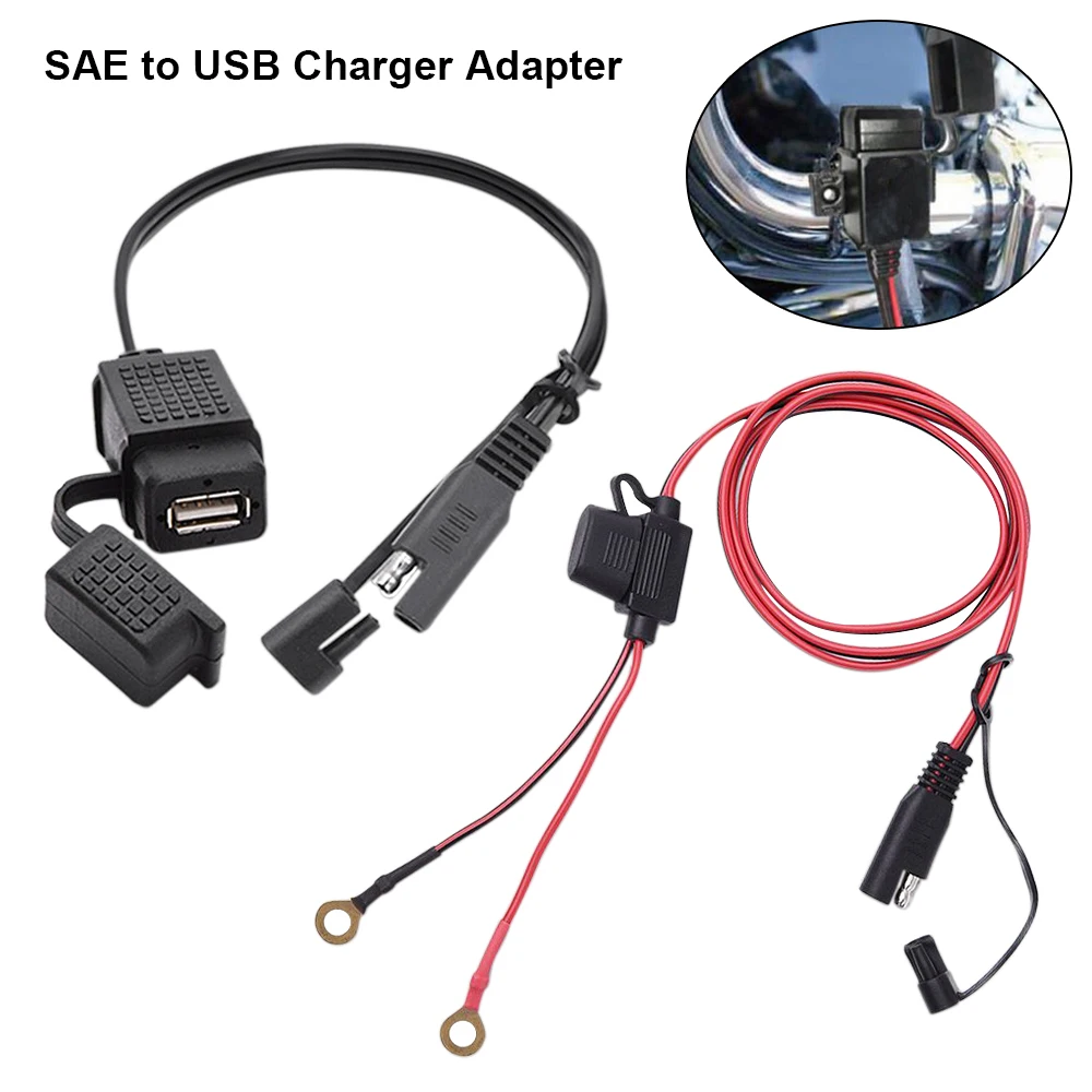 12 - 24V Waterproof Motorcycle SAE to USB Phone GPS MP4 Charger Cable Adapter Motorbike Inline Fuse Power Supply Tools motorcycle sae to usb phone gps charger adapter 12v ring terminal extension cable waterproof