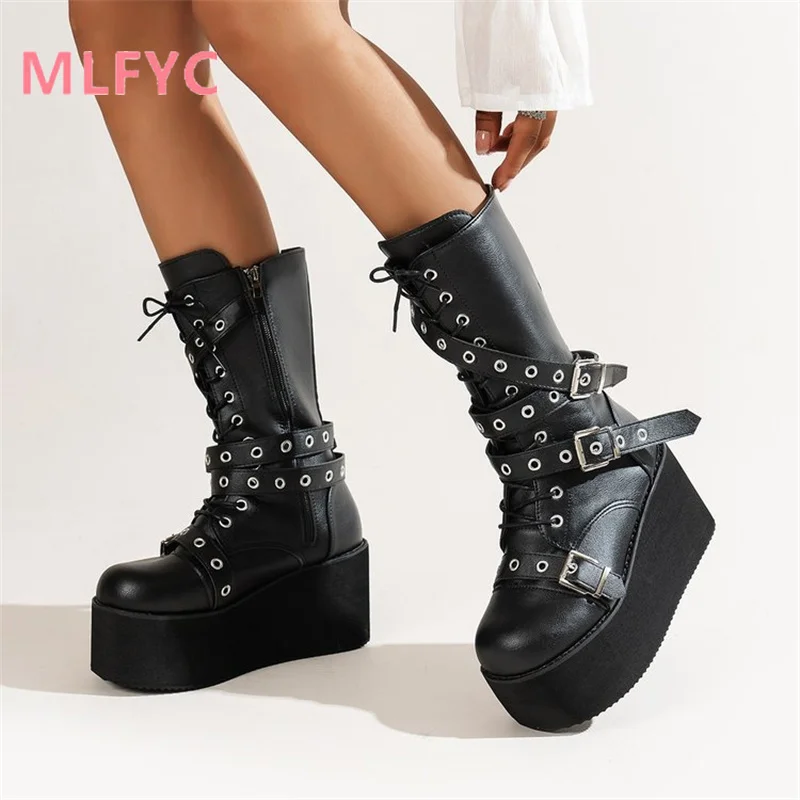 

Thick Sole Boots New Riveted Thick Sole Short Boots female Fashion Simple Heel High Boots Women's Boots mujer