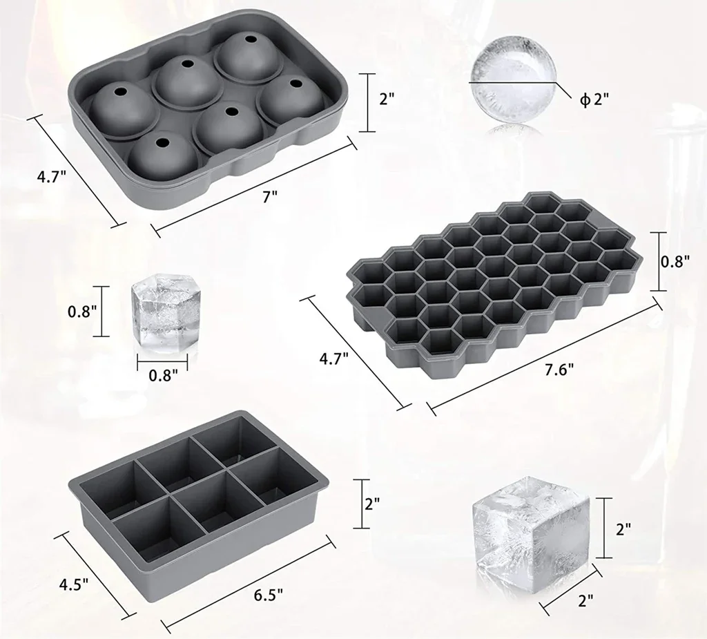 4/6/8/15 Grid Big Ice Food Mold Giant Jumbo Large Food Grade Silicone Ice Cube Square Tray Mold DIY Maker Cube Tray