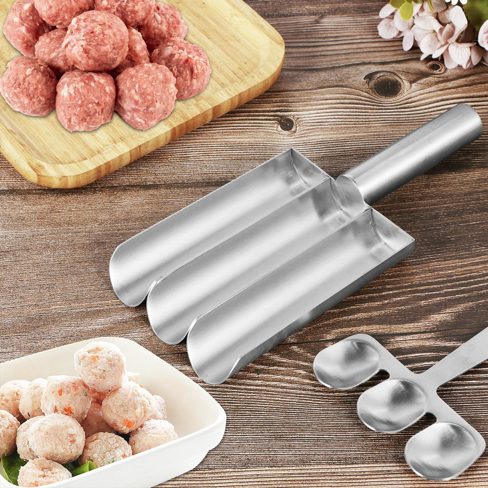 Macchina Per Polpette Manuale A 3 Fori – Acciaio Inox 304, Antiaderente, Per Polpette Di Carne, Pesce, Verdure