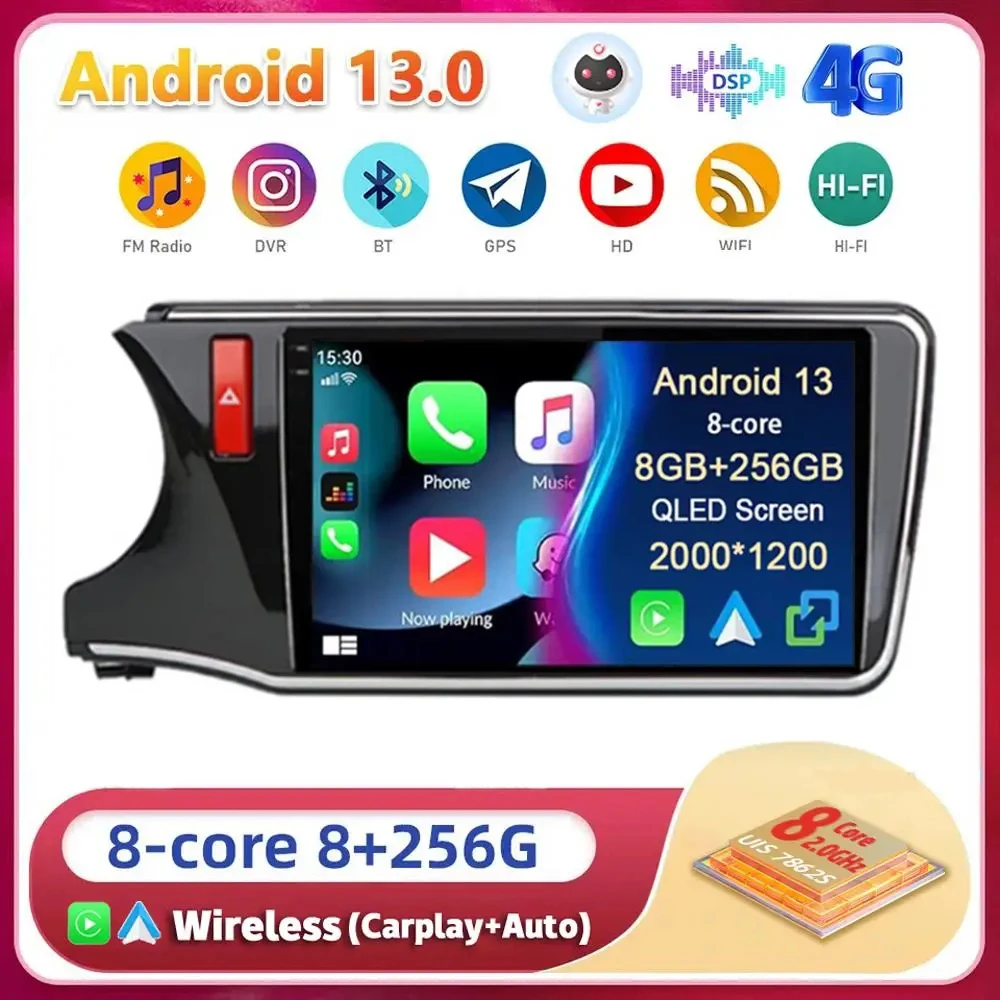 

Android 13 Carplay WIFI+4G For Honda CITY 2014 2015 2016 2017 2018 2019 Car Radio Multimedia GPS Player Stereo 2din Head Unit BT