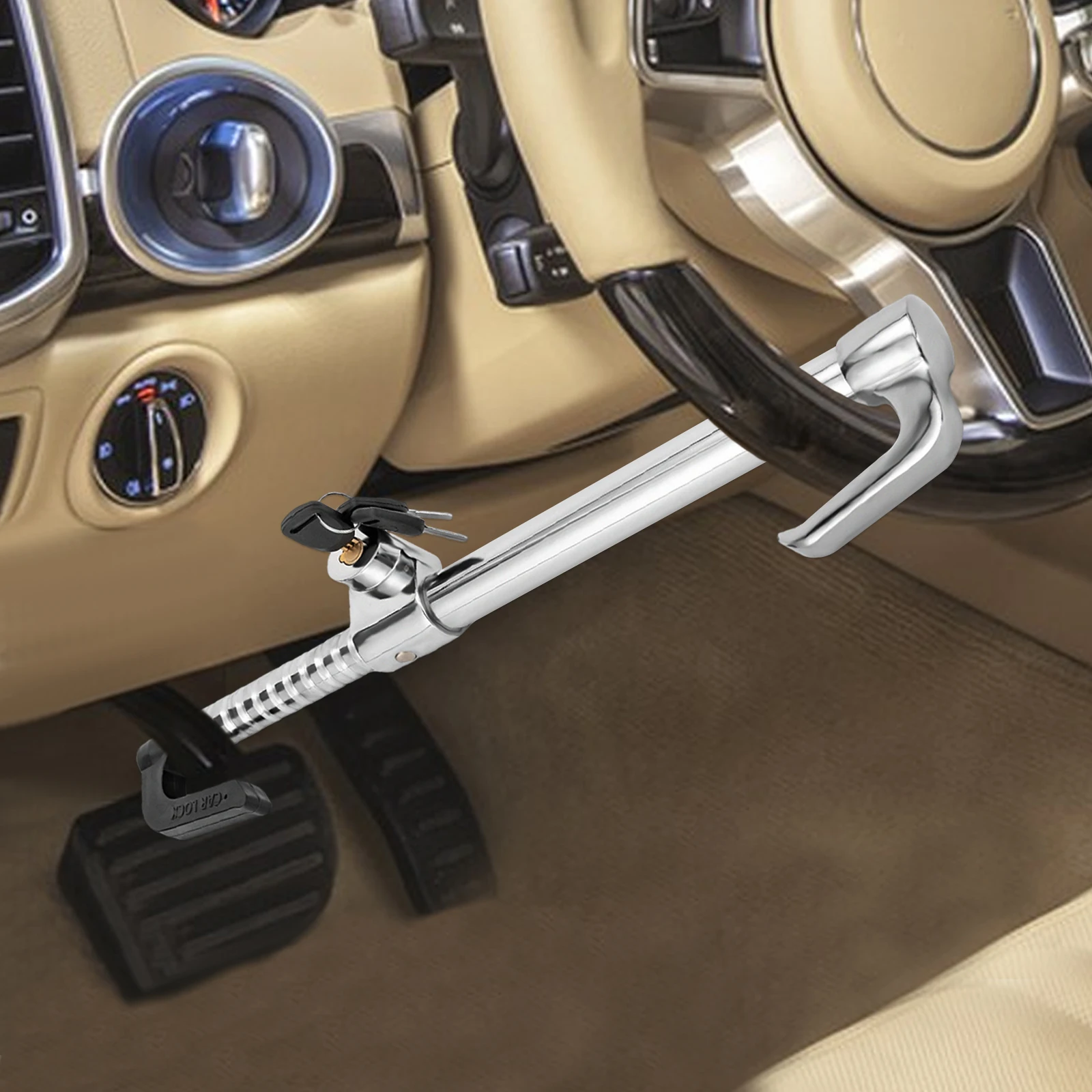 Universal Steering Wheel Lock Car Security Safety Anti-theft Device Anti-Theft Car Steering Wheel Lock with 3 Keys Fits Most Car