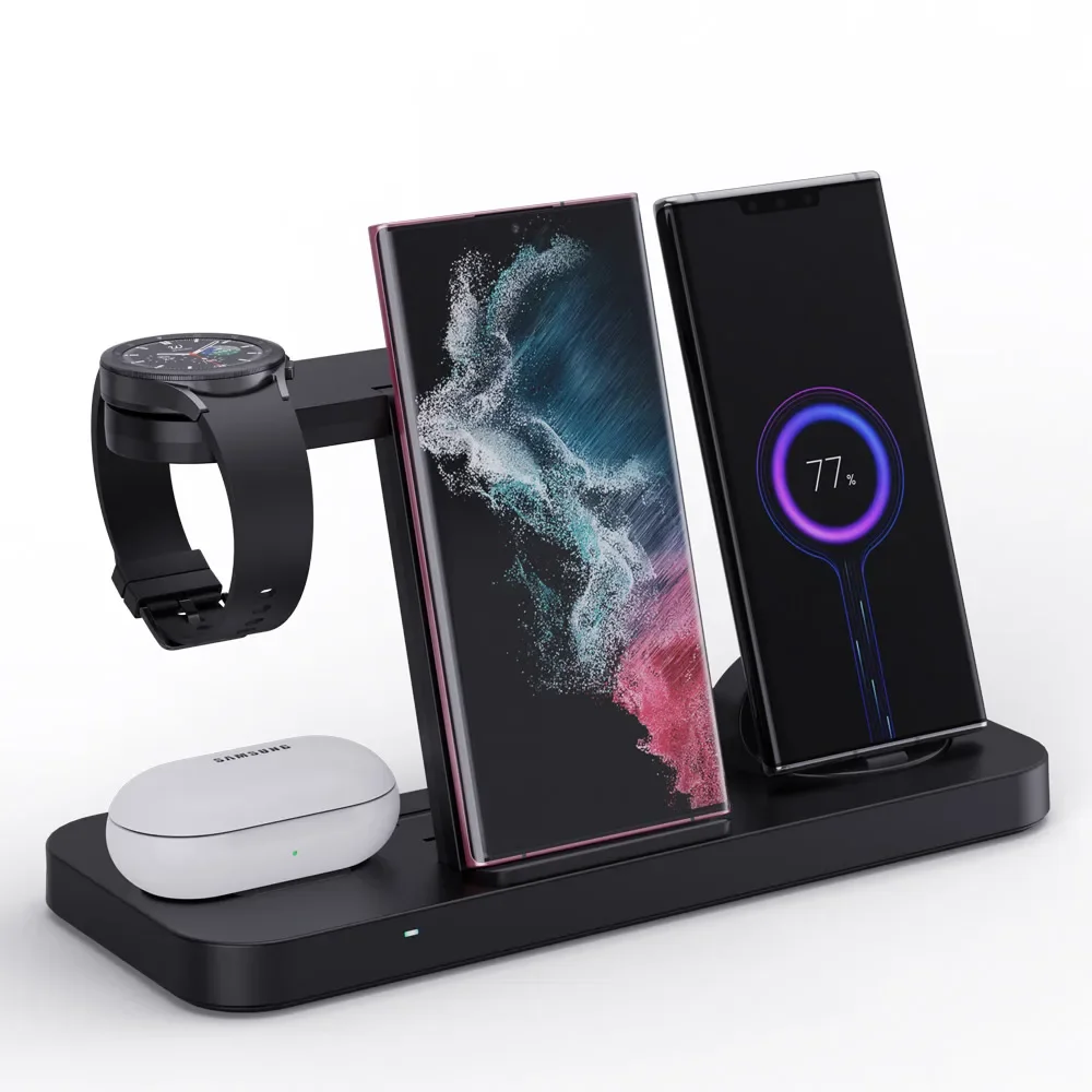 접이식 무선 충전기 스탠드, 삼성 S22, S21, S20, S10 노트, 갤럭시 워치 5, 4, 액티브 버드, 고속 충전 독 스테이션, 6 인 1