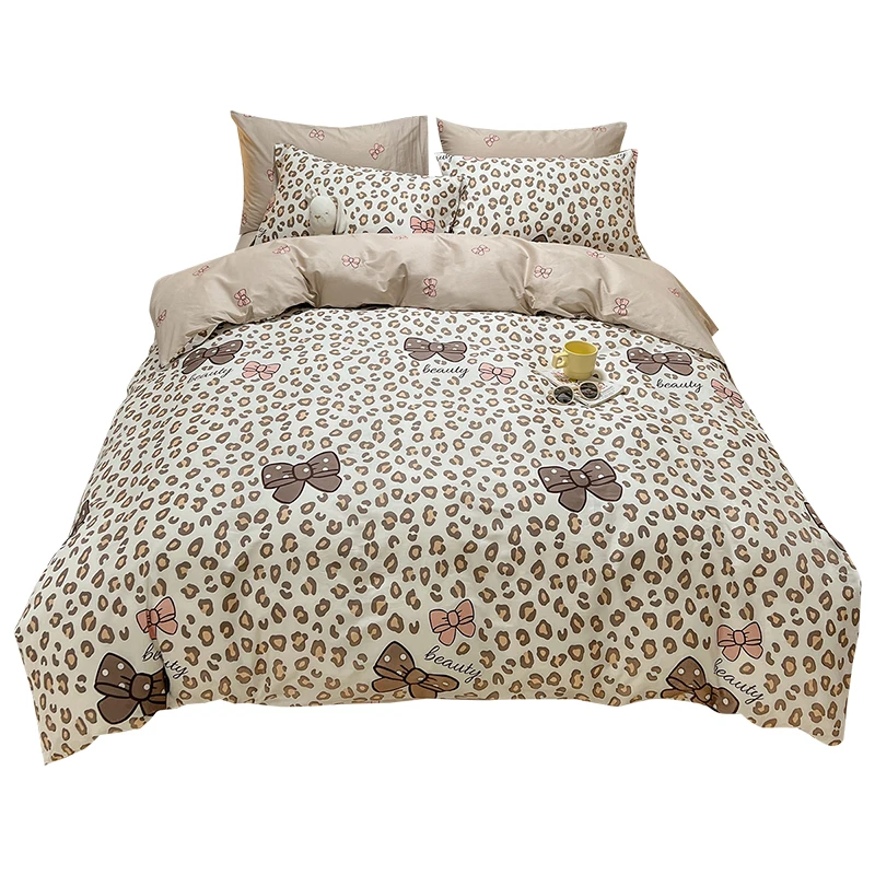 PureCottonFourPieceSet100CottonLeopardPrintBedSheetQuilt