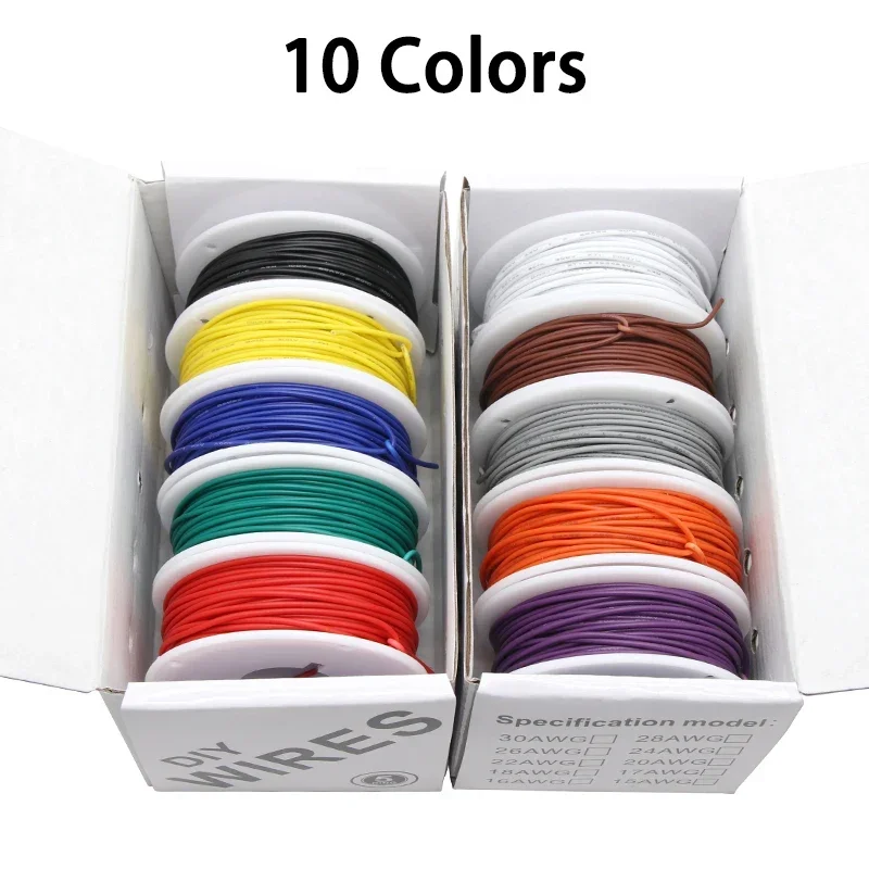 Copper Cable UL1007 Wire PVC Insulation Tinned 5 Colors Mix Kit 30/28/26/24/22/20/18/16 AWG Stranded Electrical PCB
