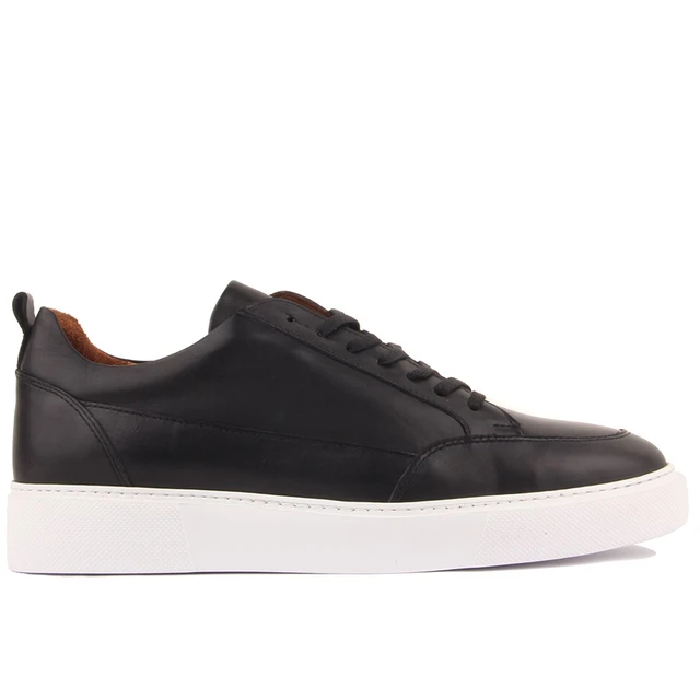 Black Leather Men Sports Shoes  Men Genuine Leather Sneakers - Sail-lakers  Black - Aliexpress