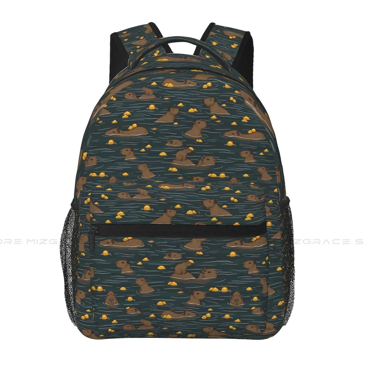 

Large Capacity Casual School Bag Capybara Swimming With Yuzu Fruit Travel Laptop Backpacks Capybara Guinea Pig Rucksack