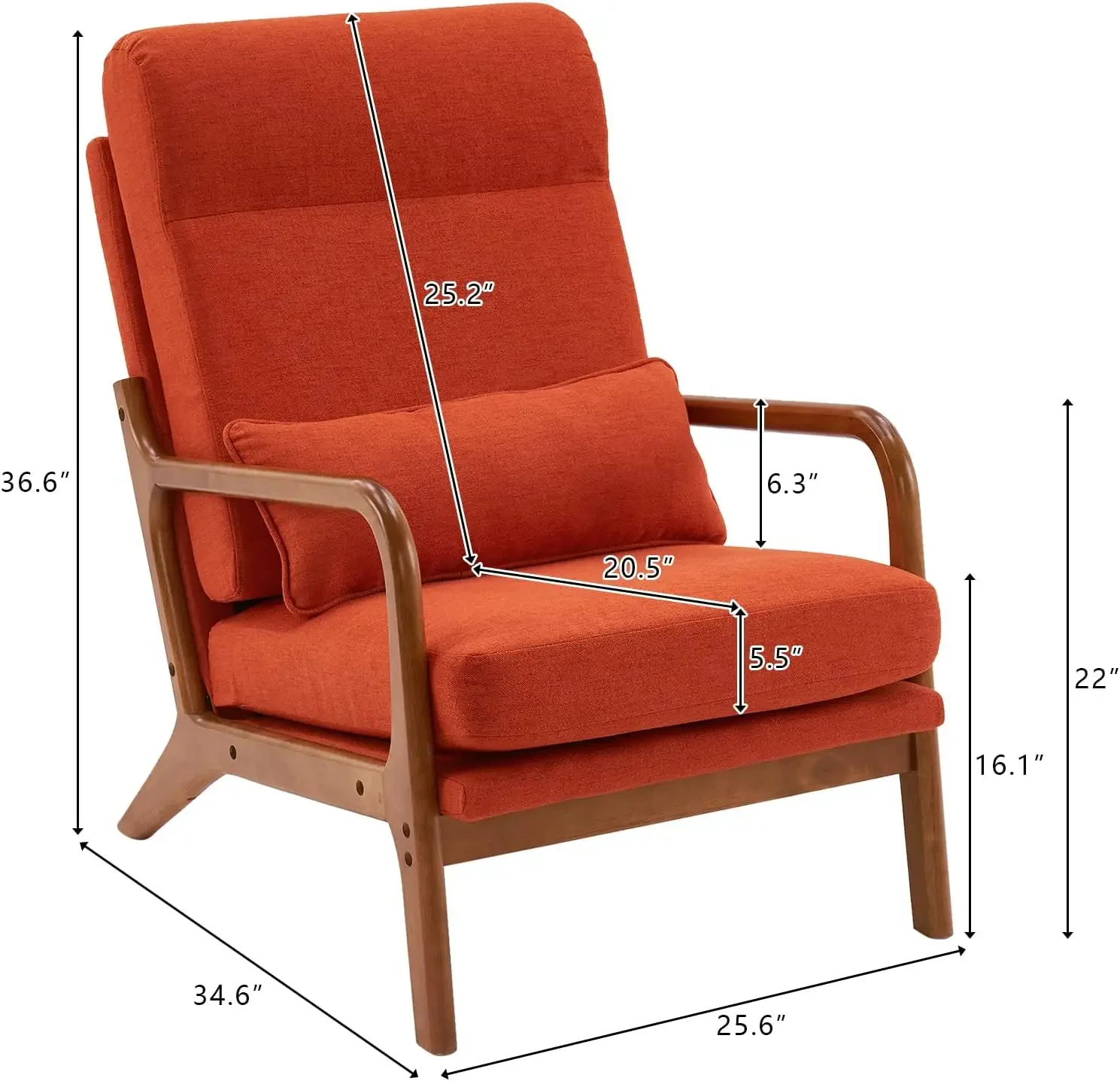 HIGH BACK BURNT ORANGE LINEN ACCENT CHAIR WITH SOLID WOOD DETAILS 2