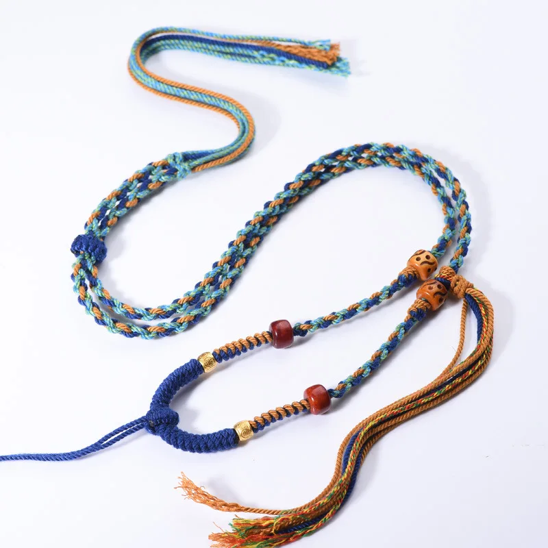 손으로 짠 티베트 스타일 펜던트 목걸이 로프, 손으로 짠 면사 브레이드 로프, Thangka 티베트 비즈 공예 펜던트 로프