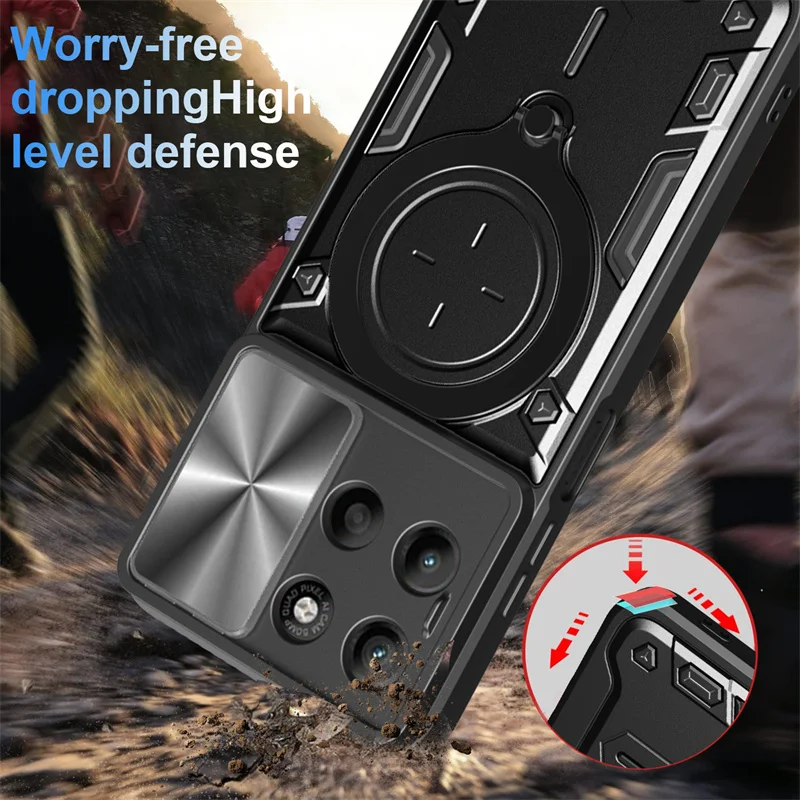 Enhanced Magnetic Metal Ring Bracket Phone Case with Slide Camera Lens Protection