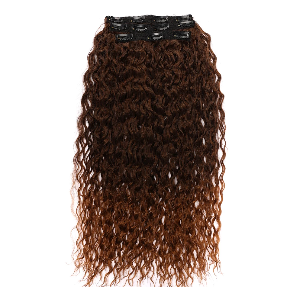 Kinky Curly Clip-in-Haarverlängerungen, synthetisch, 71,1 cm, superlang, Anjo Plus, natürlich, 613, braun, Maiswelle, voller Kopf, künstliche Haarteile – Detail 10