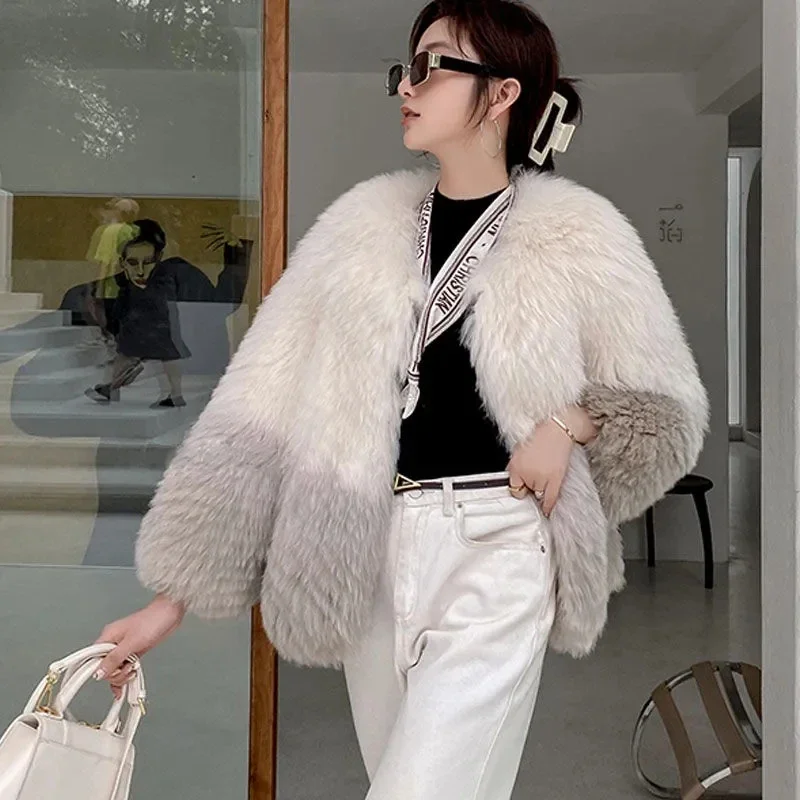 New Style Women's Warm Elegant Faux Fox Fur Coat Korean Fashion Winter Fluffy Faux Fur Coat High Quality Fur Coats for Women