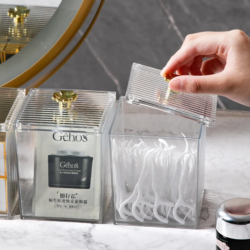 Makeup Storage Organizer Bathroom Jar Cotton Swab Storage Acrylic Square Container Cotton Puff Storage Box Cosmetic Cotton Box 5