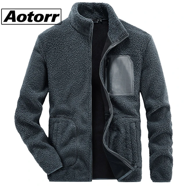 Winter Warm Berber Fleece Jacket Men Simple Solid Zip Casual Coat