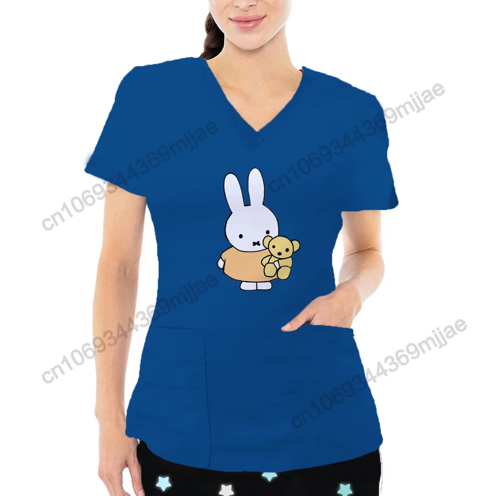 

Nurse Uniform Festival Outfit Women Clothes Pockets Clothing Female V-neck Women's Short Sleeve T-shirt Y2k Cropped Y 2k Vintage