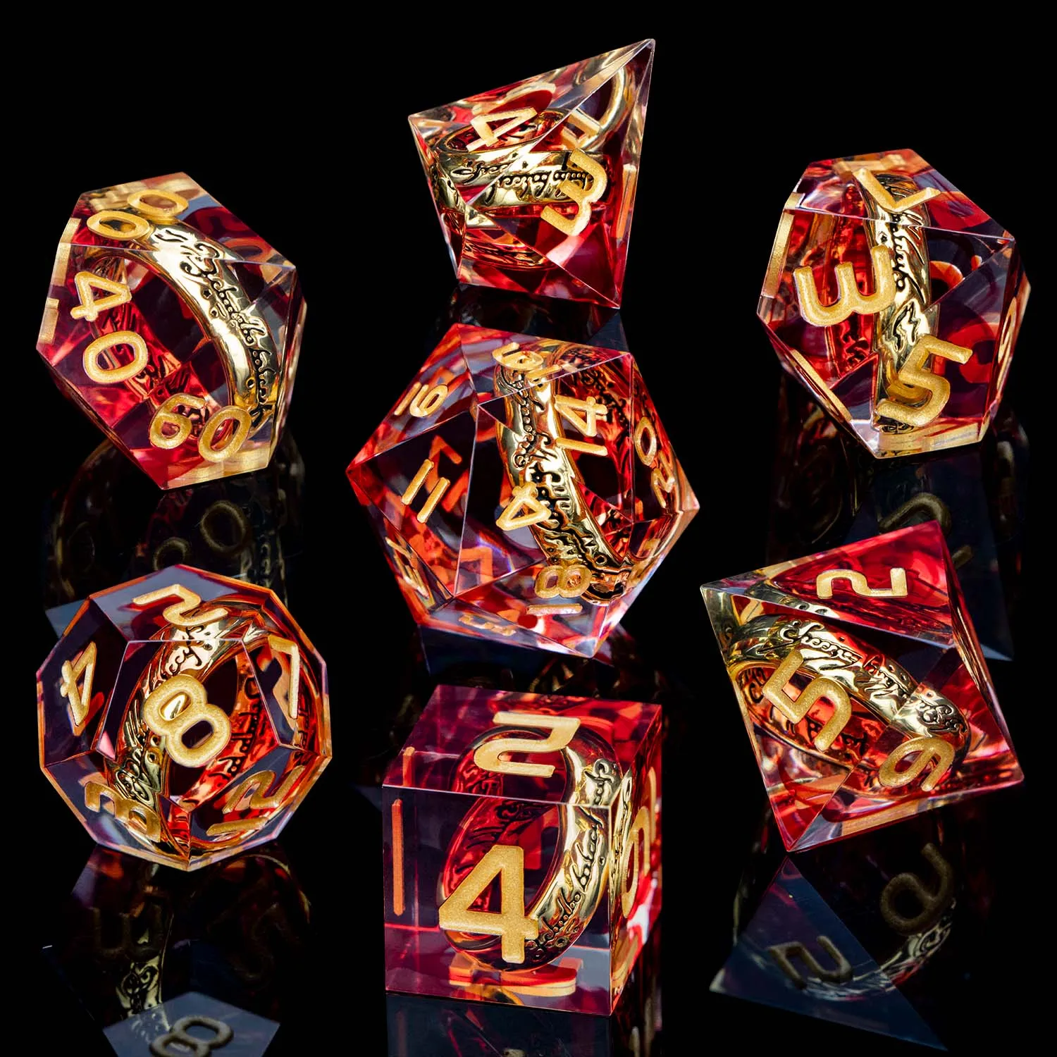 ORIFANTOU DND Red Rings & Liquid Flow Eye Sharp Edge Resin Dice Set D&D Dungeon and Dragon Handmade D20 D and D Polyhedral Dice game dice dice set