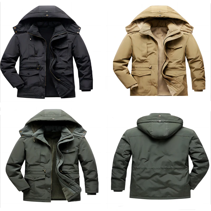 2023 New Men Winter Fleece Warm Detachable Hooded Jacket Men Business Casual Large Size Outdoors Windproof Work Jacket Male Coat 4