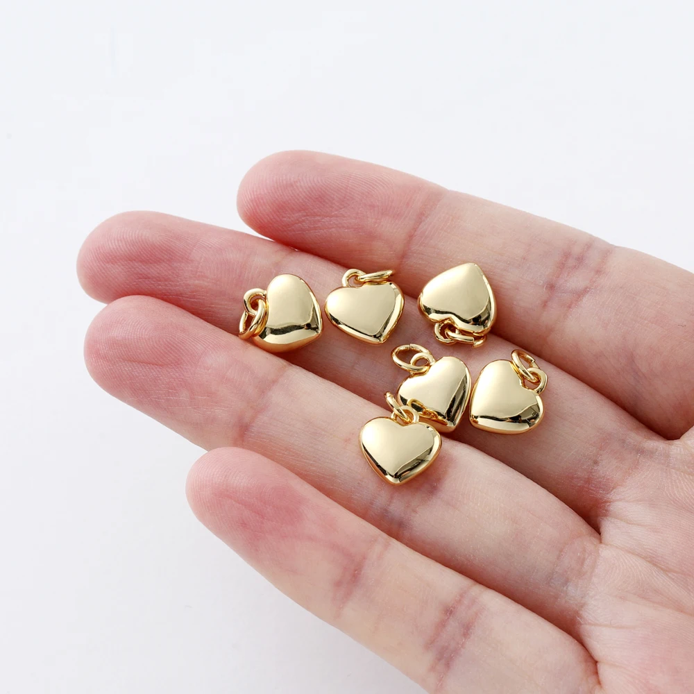 4pcs/lot 14K 18K Gold Plated Heart Charm with Jump Ring Necklace Making Supplies Solid Love Pendant For DIY Jewelry Accessories - 6