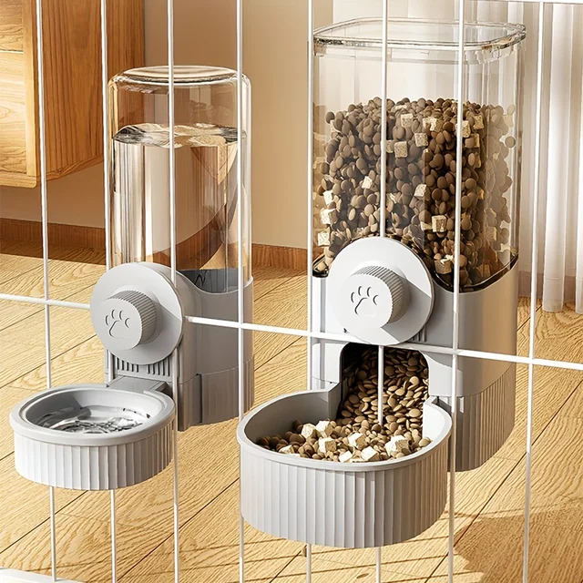 1pc/2pcs Hanging Automatic Pet Food Feeder/Water Dispenser, Gravity Cat Auto Feeder Waterer Set With Container Bowl For Cage 1