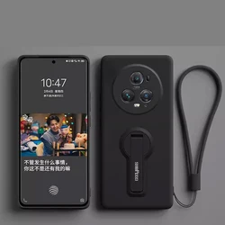 Luxury Soft Silicone Phone Case with Holder and Lanyard for Magic 8 Pro (Black)
