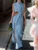 Women Tank Denim Dress Hollow Out Fashion Mandarin Collar Sexy Plain Stand Collar Cutout Sleeveless Split Maxi Dress 2023 1