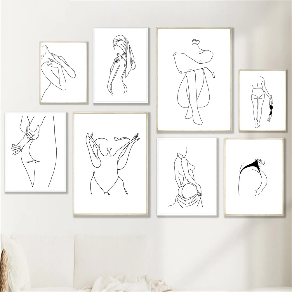 

Abstract Women Line Drawing Nude Figure Posters Nordic Body Minimalist Print Wall Art Canvas Painting for Living Room Decor